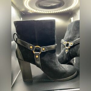 UGG Dandridge Suede Block Heel Harness Ankle Boots in Black Size 7.5